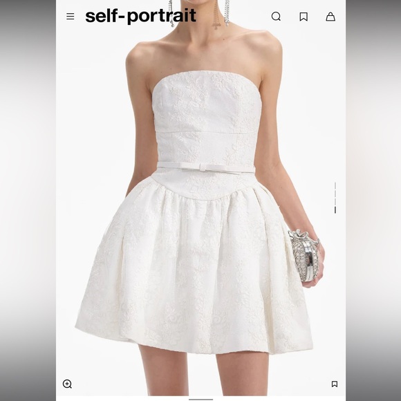 self portrait cream lace bandeau mini dress self-portrait - Cream Boucle Lace Trim Tailored Mini Dress